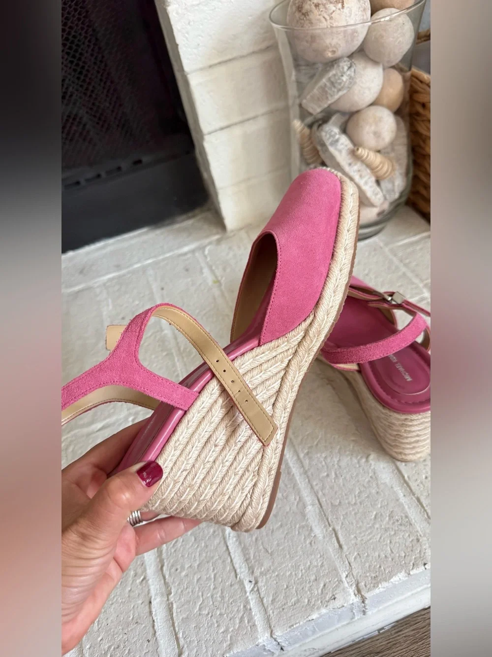 MICHAEL Michael Kors Pink Suede Espadrille Wedge Slingback Shoes Size 9.5M NWOT